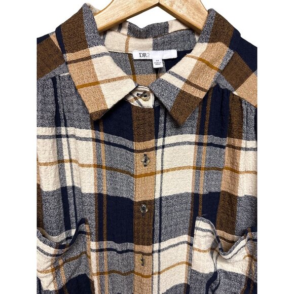 NEW DR2 Women's Shirt Crinkle Plaid Button Front Rustic Outdoors Comfy Size 2X - Picture 3 of 10